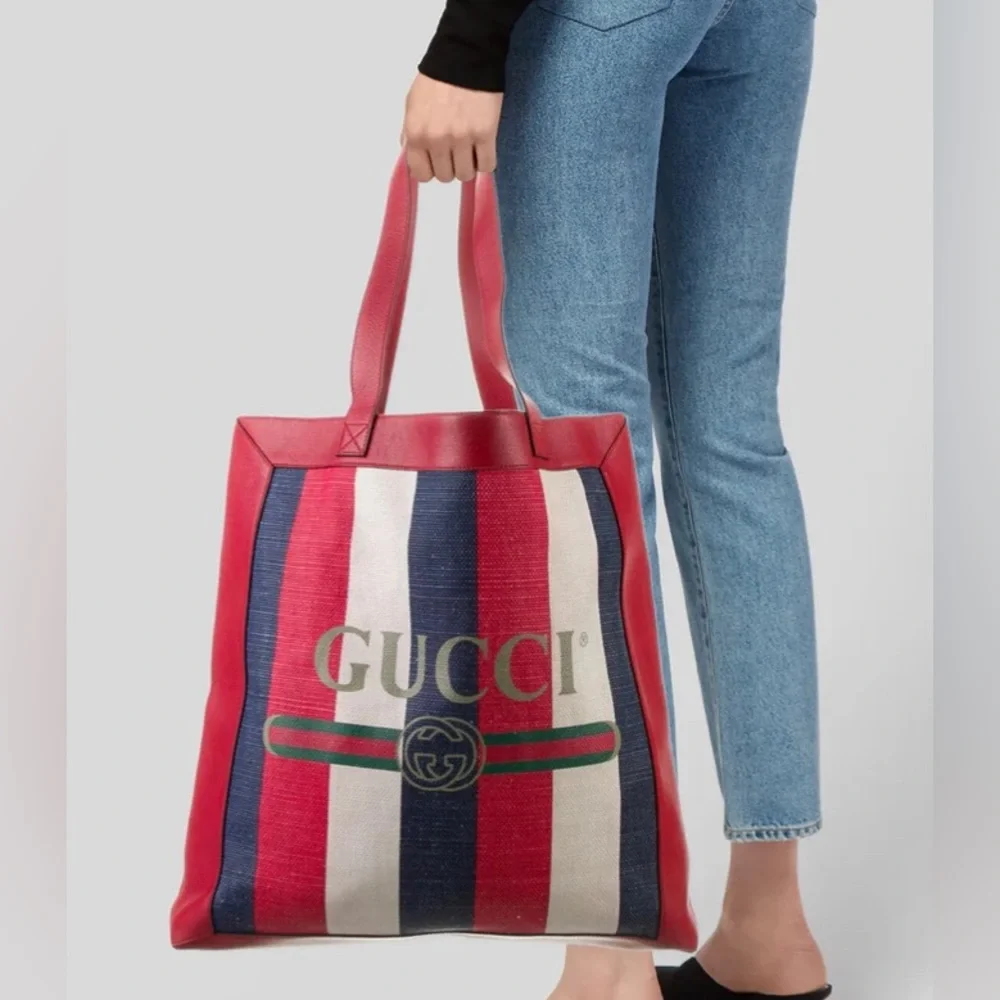 Gucci Logo Stripe Red Tote Bag - Picture 4 of 9